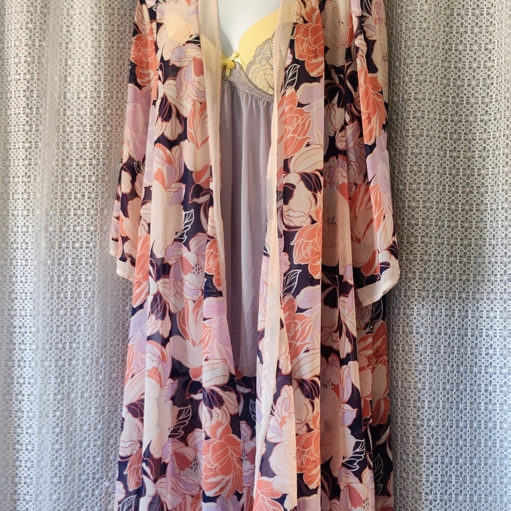 Torrid kaftan 2 feminine floral sheer bloomcore navy pink orange coverup